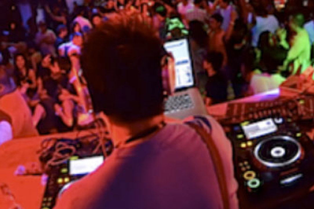 DJ booth overlooking the main dance floor