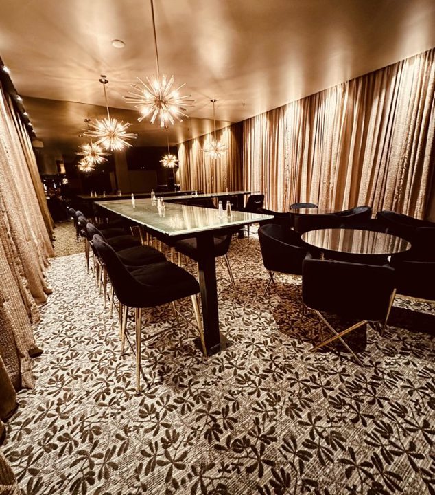Elegant lounge with tables and seating