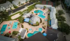 Aerial view of Paradise Lakes Resort with pools and resort facilities in Lutz, Florida