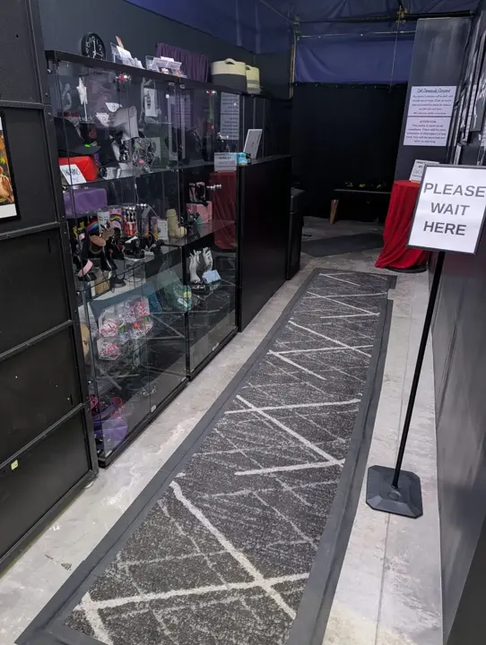 Check-in area and display cabinet