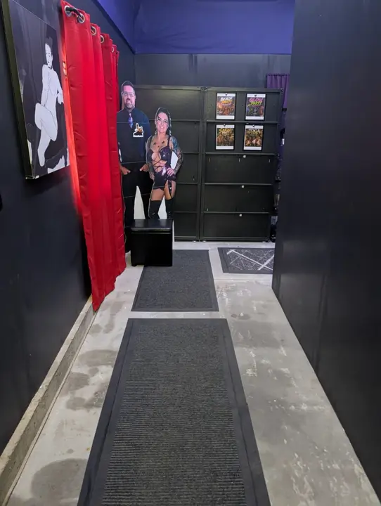 Entry corridor with red curtains