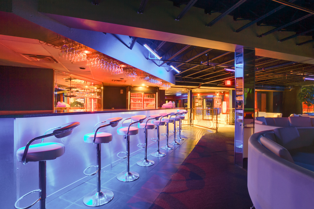 Illuminated bar area and stools