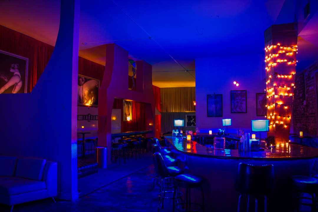 Colorful illuminated bar area