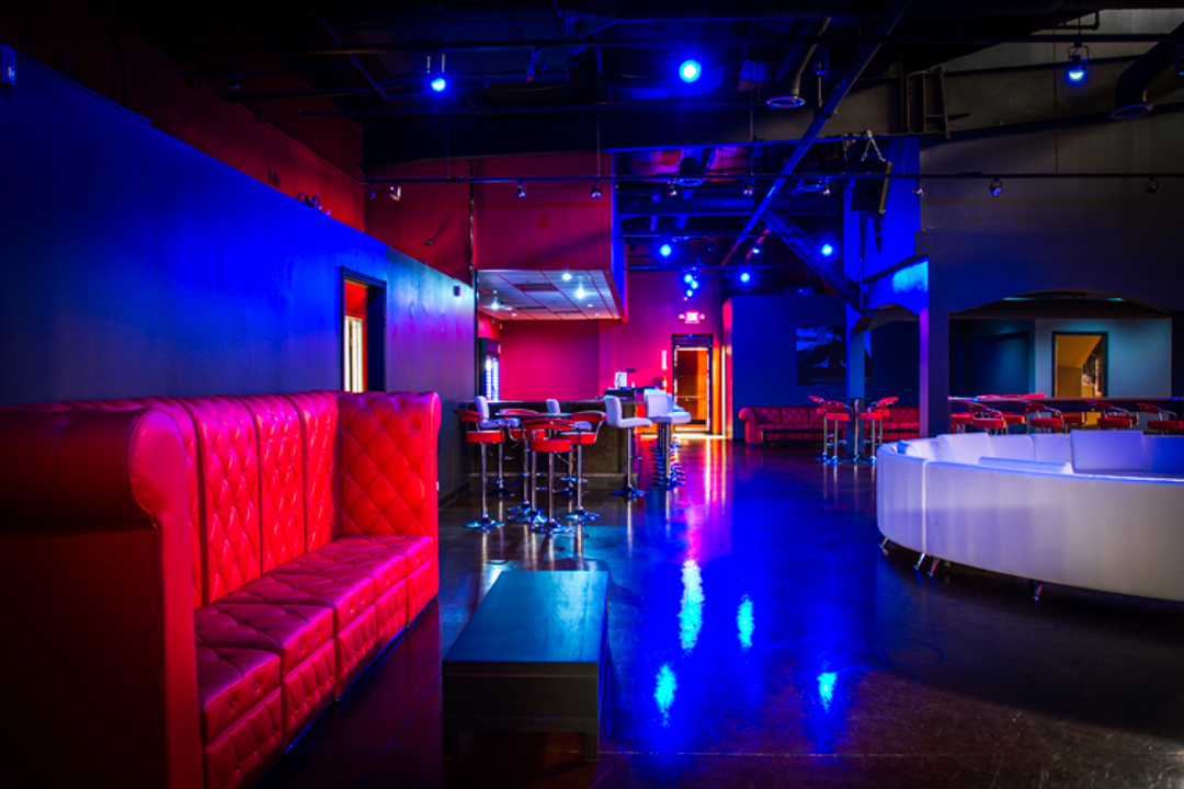 Blue and red illuminated club interior