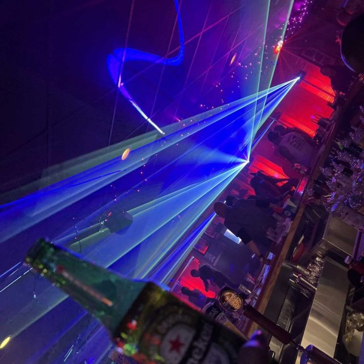 Bar counter with blue laser lights