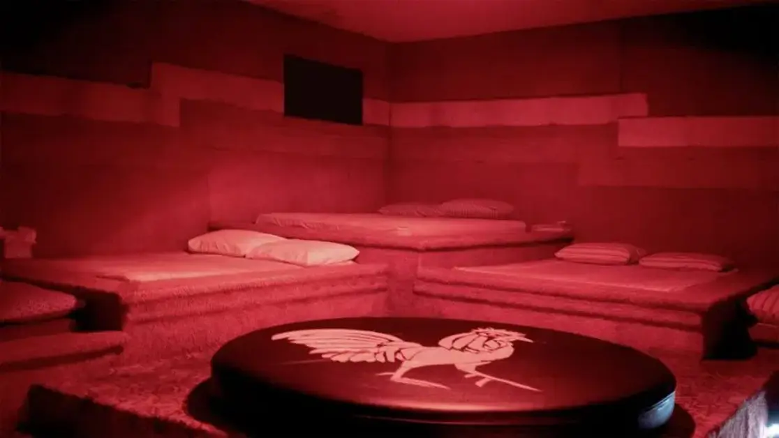 Red-lit group playroom