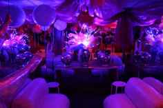 Checkmate NYC purple-lit mirrored lounge in Manhattan, New York City
