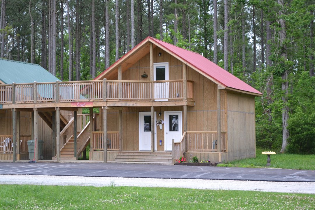 Red-roof wooden bungalow