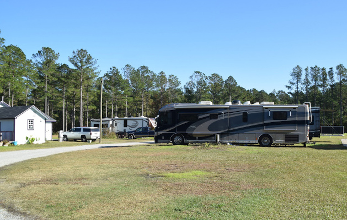 RV campground with motorhomes