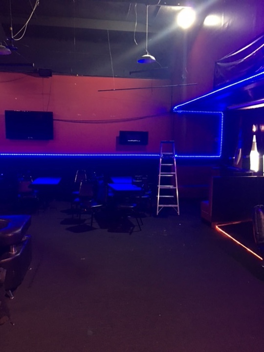 Lounge interior with blue LED lighting