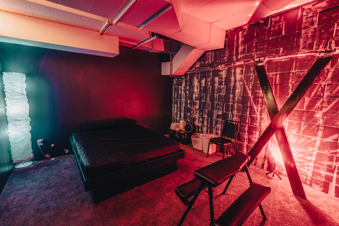 Kink play room with X-frame