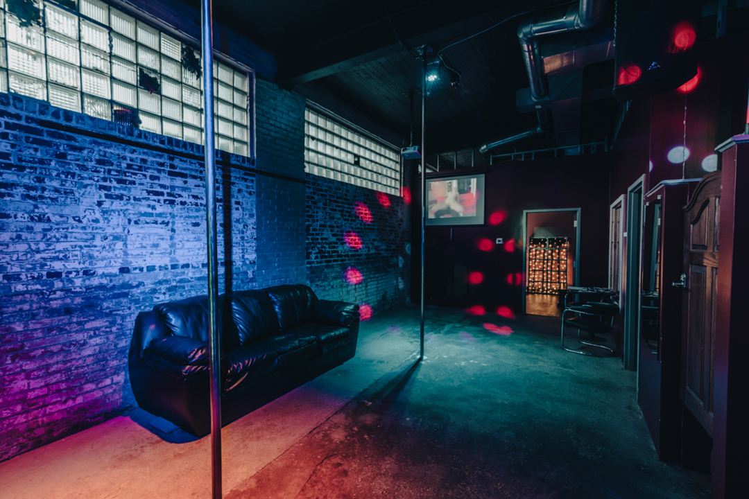 Dance area with stripper poles