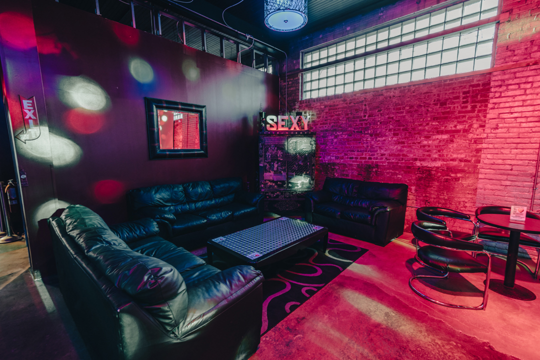 Nightclub lounge with colorful lighting