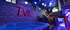 The Velvet Rope hot tub and lounge interior in Portland, Oregon