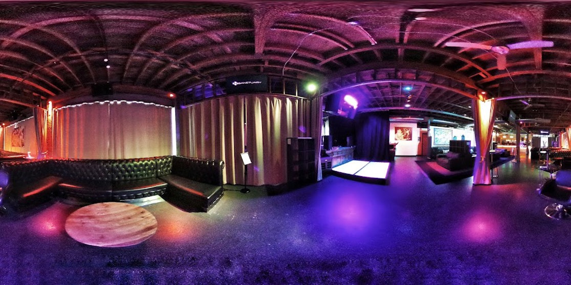 Lounge seating and curtained alcove