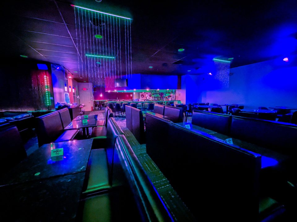 Nightclub lounge with colorful lighting